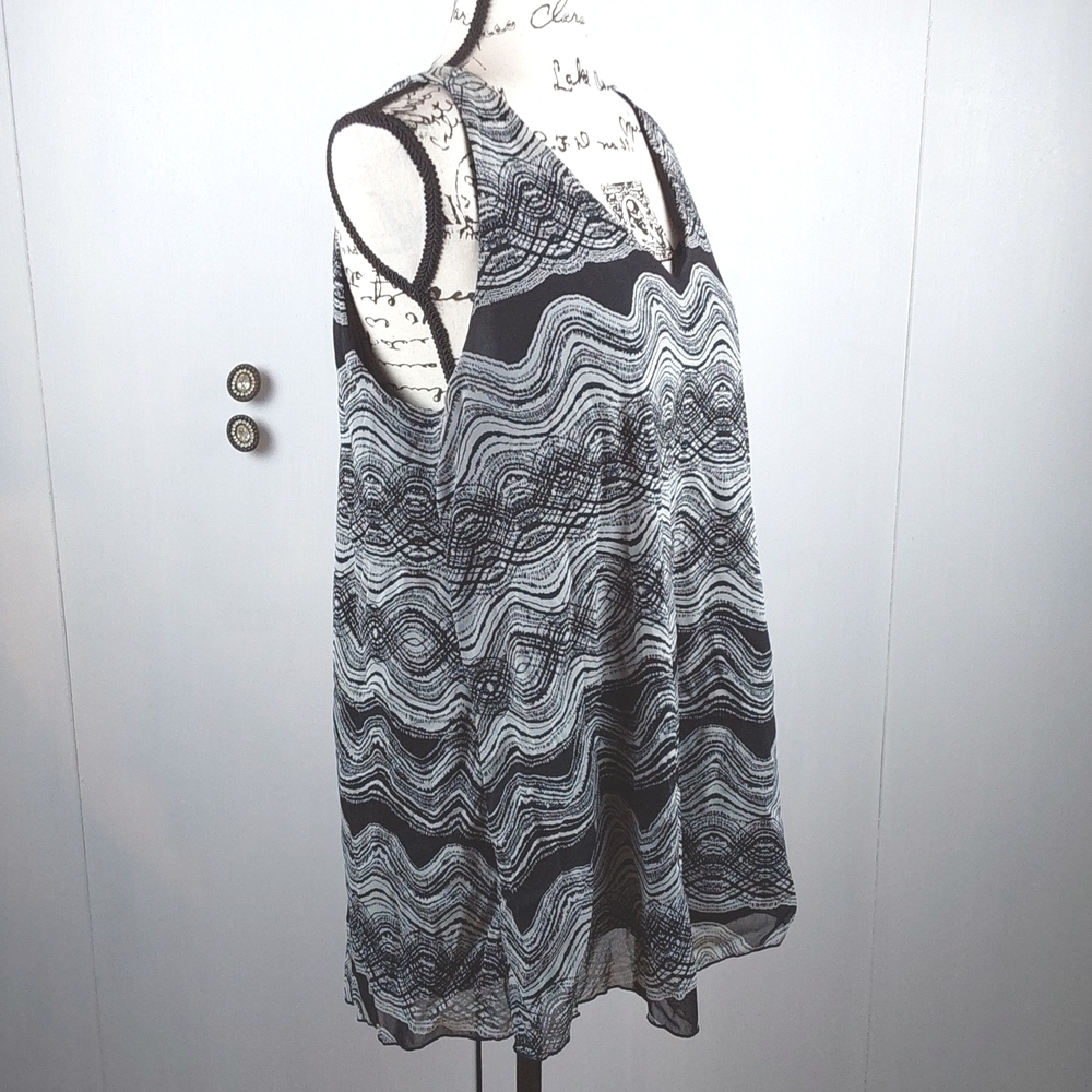 Alfani|Womens Black/ Gray Swirl Pattern Sleeve Less Blouse Soft and Flowy Sz.1X